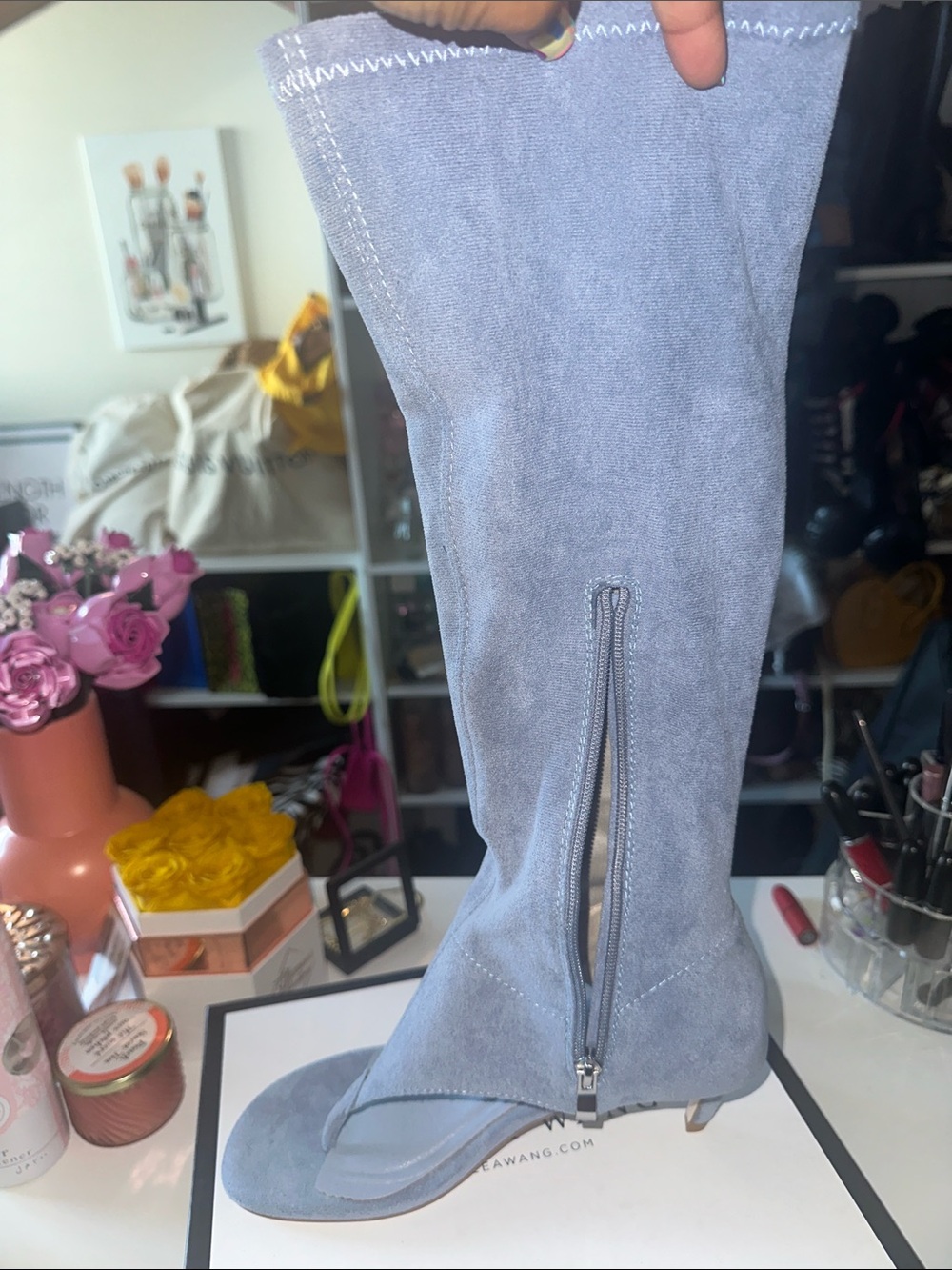 AKIRA AZALEA WANG CECILE LIGHT BLUE FAUX SUEDE SANDAL Size 7.57.5